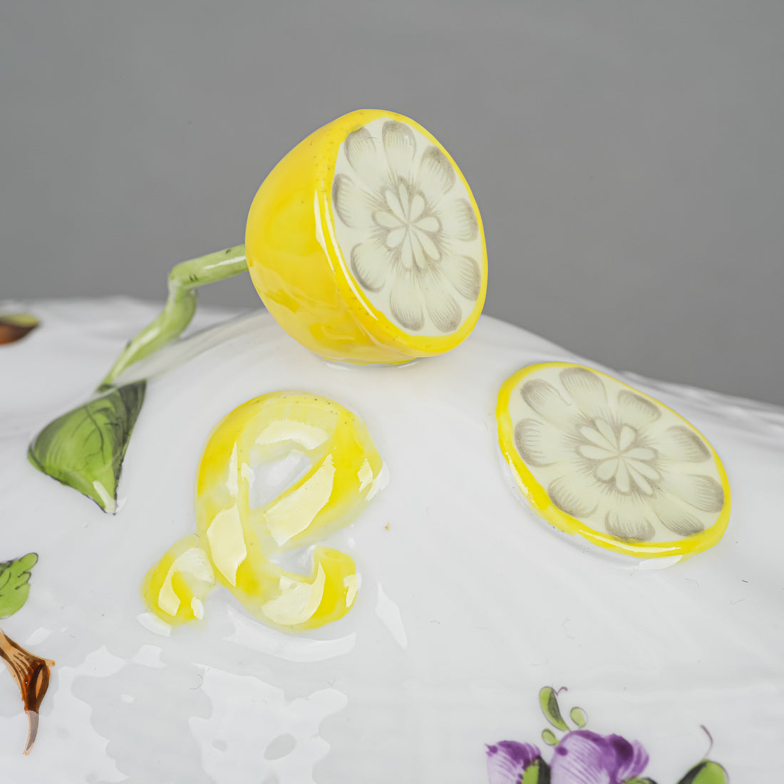 HEREND Fruits & Flowers Oval Lidded Dish - Lemon Knob