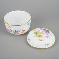 MEISSEN Cream & Covered Sugar Hand Painted Floral,Embossed Basketweave