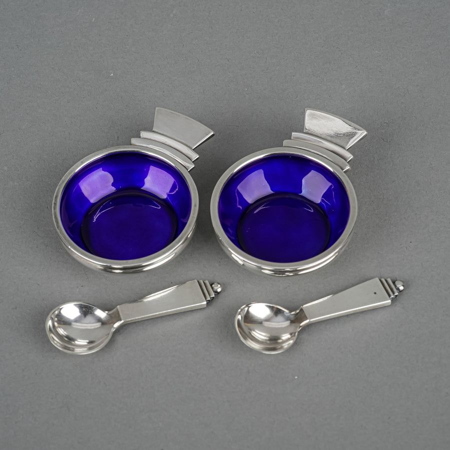 GEORG JENSEN Pyramid Sterling Enameled Salt Cellars w/Spoons