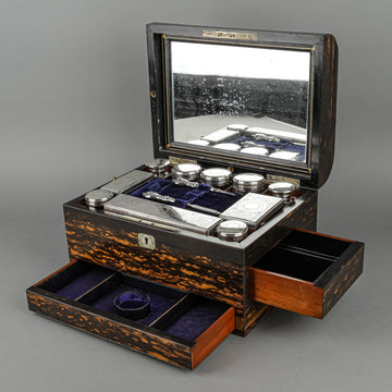 Antique Victorian Coromandel Jewelry/Vanity Case & Contents