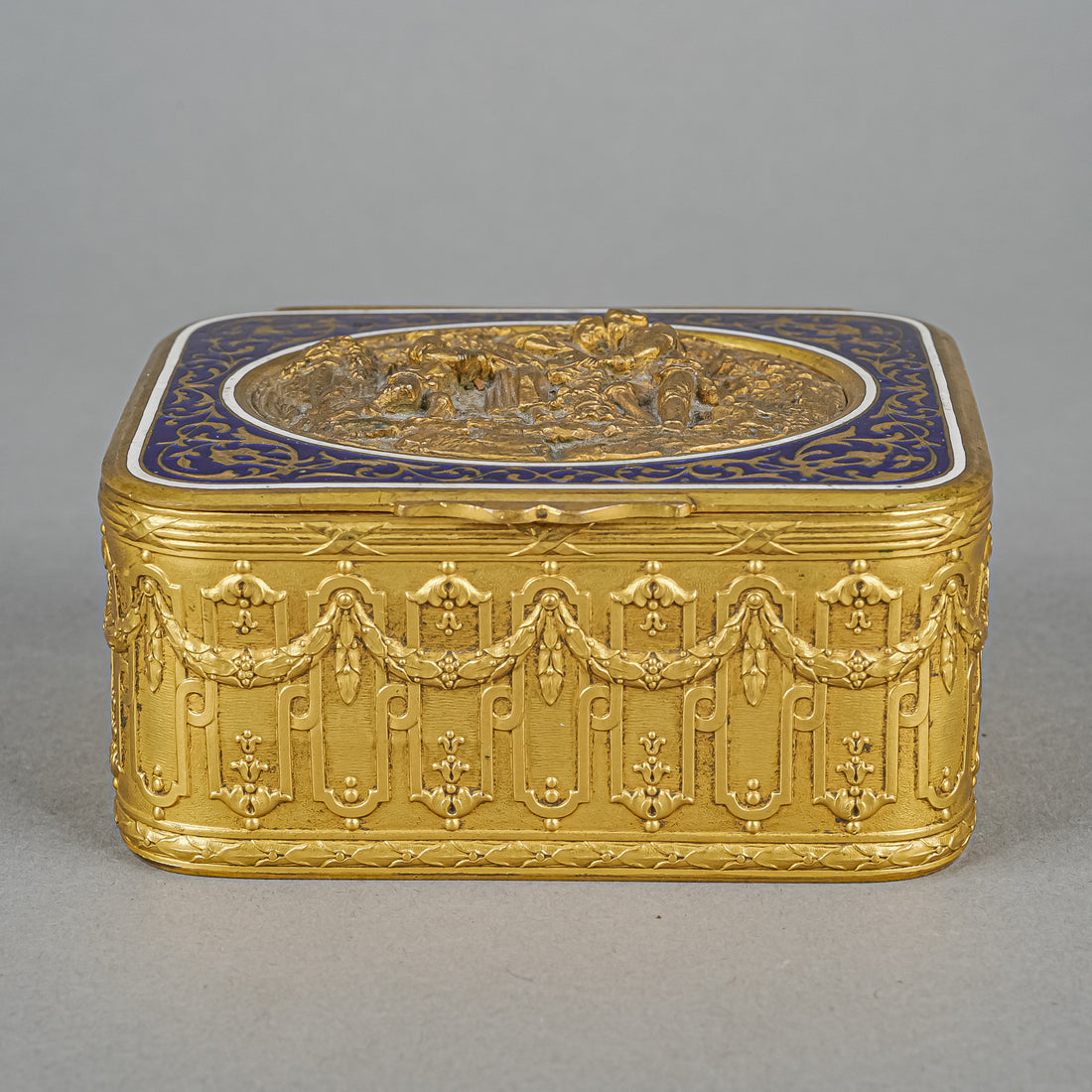 French Enamelled & Embossed/Bas Relief Bronze Box