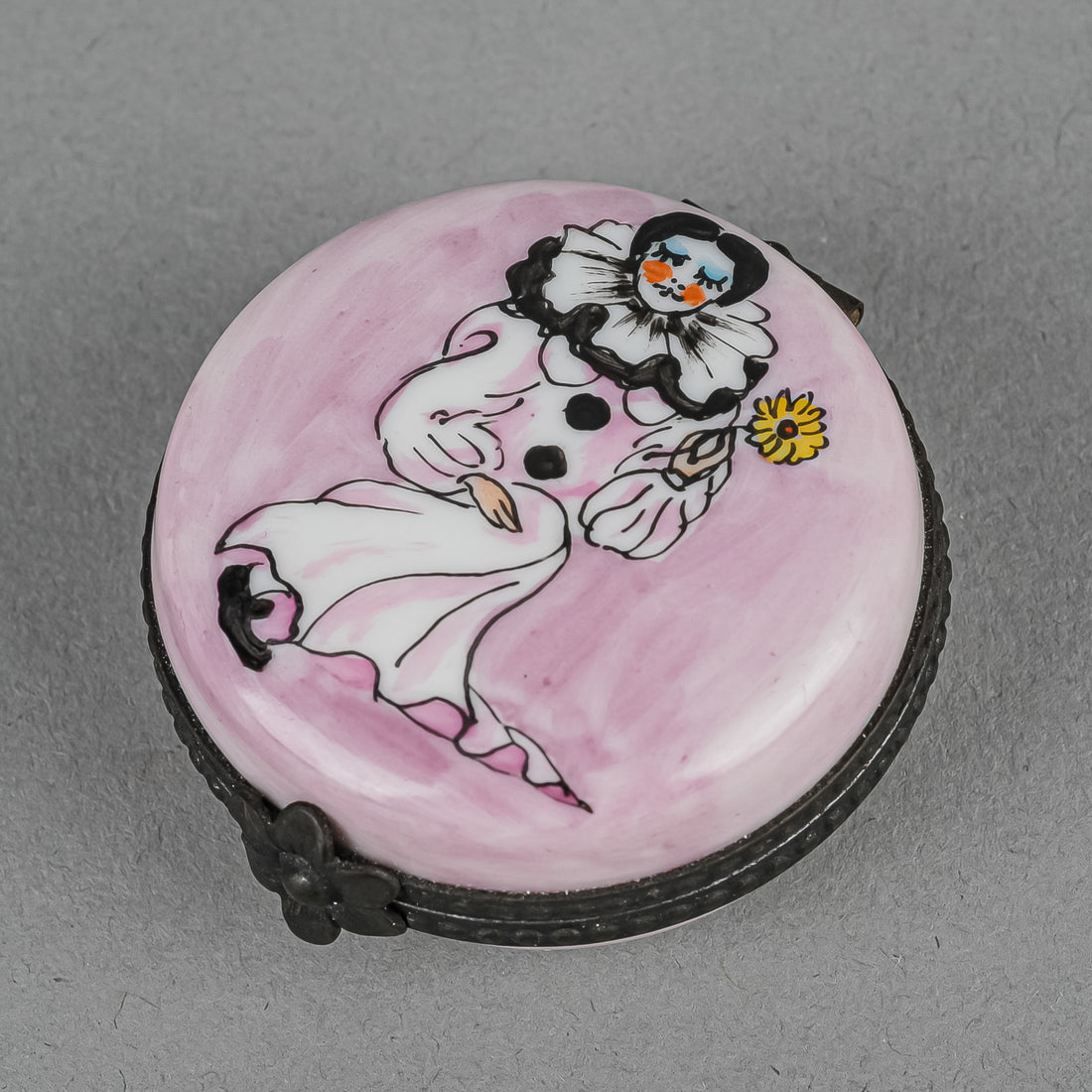 Limoges Hand Painted Pierrot Trinket/Pill Box