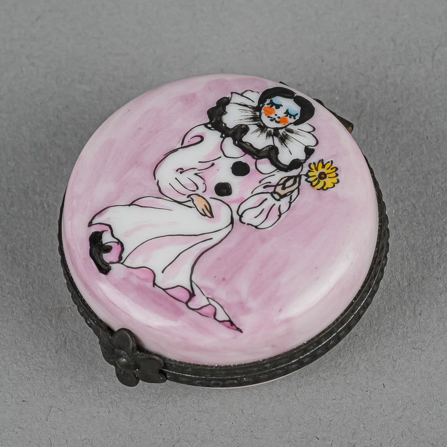 Limoges Hand Painted Pierrot Trinket/Pill Box
