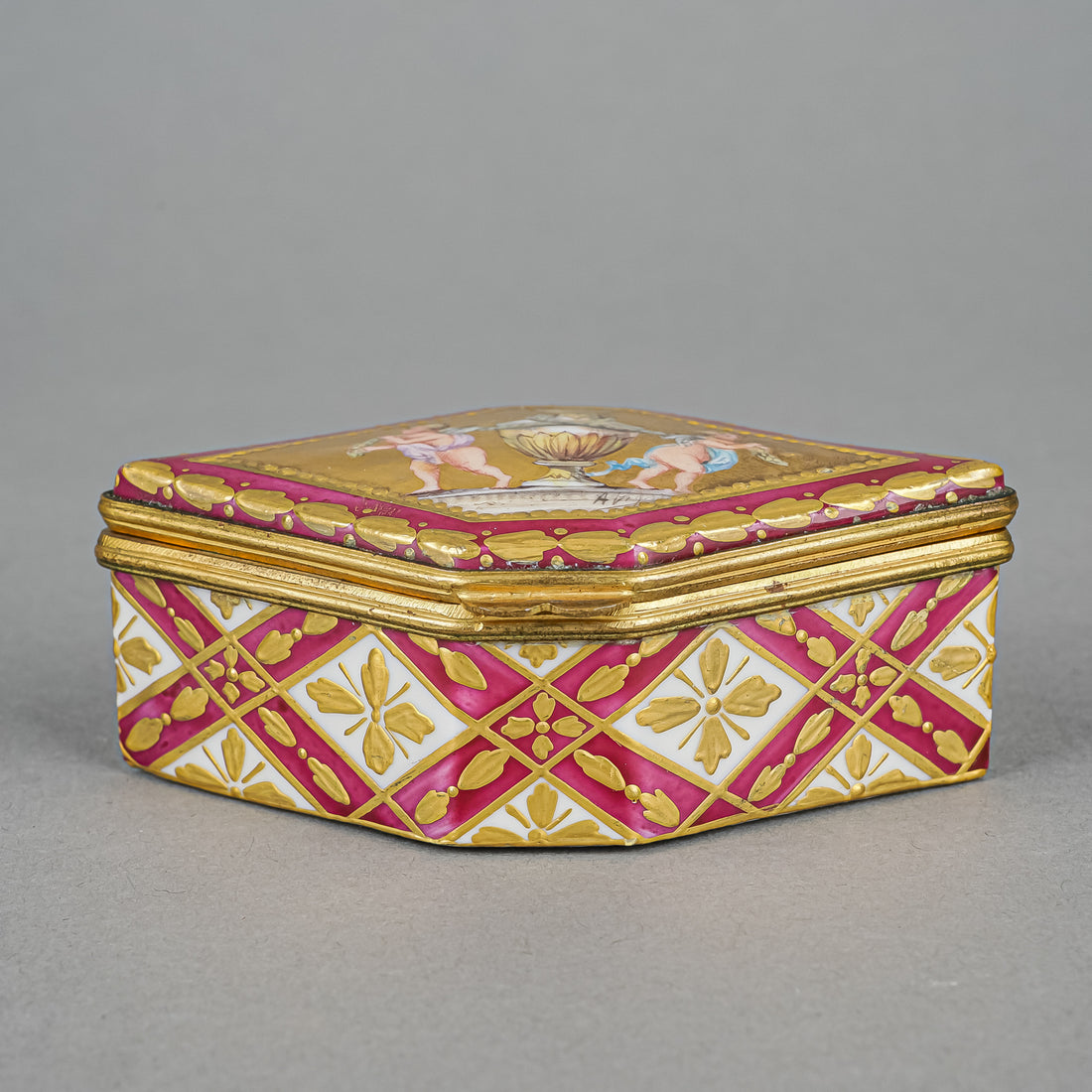 SEVRES Asselin Hand Painted Porcelain Trinket/Pill Box Diamond Shape
