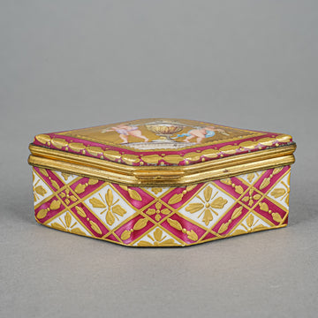 SEVRES Asselin Hand Painted Porcelain Trinket/Pill Box Diamond Shape