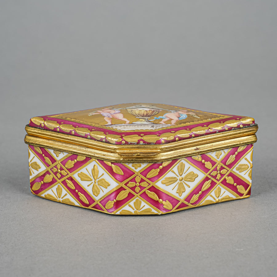 SEVRES Asselin Hand Painted Porcelain Trinket/Pill Box Diamond Shape