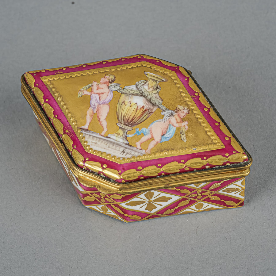 SEVRES Asselin Hand Painted Porcelain Trinket/Pill Box Diamond Shape