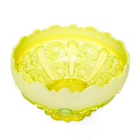 DAVIDSON GLASS Lady Chippendale Opalescent Vaseline Glass Footed Bowl