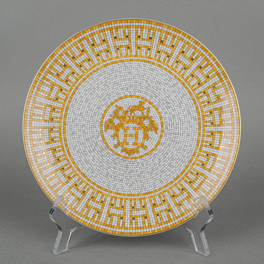 HERMES Mosaique Au 24 Gold Dessert Plate Set/4 D8.25"