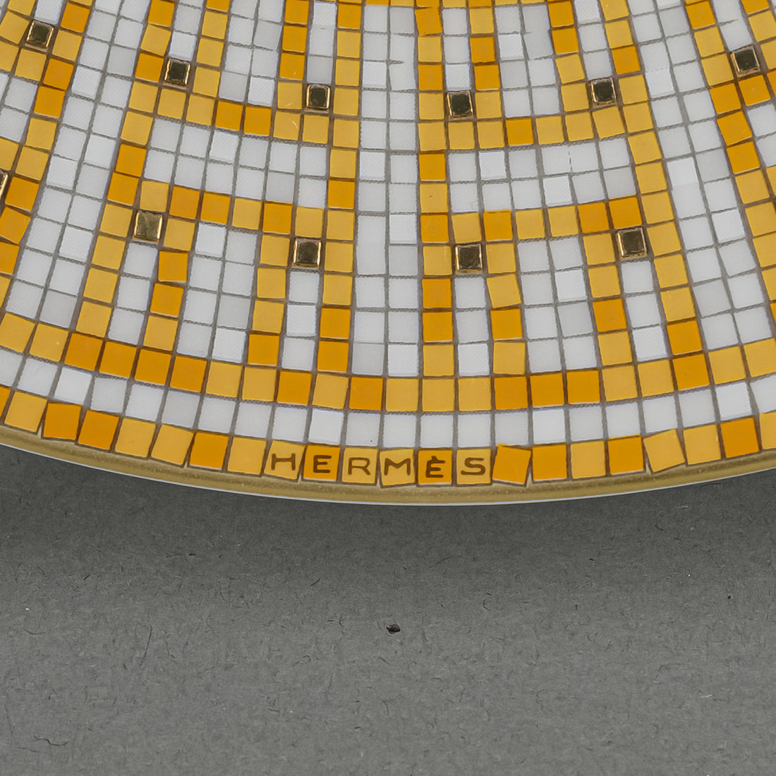 HERMES Mosaique Au 24 Gold Dessert Plate Set/4 D8.25"
