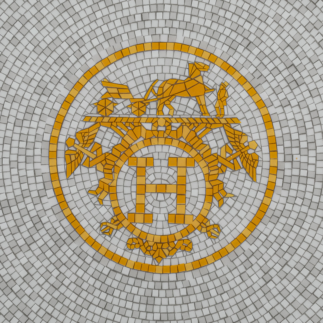 HERMES Mosaique Au 24 Gold Dessert Plate Set/4 D8.25"