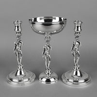 CHRISTOFLE Bacchus Silverplate Candlesticks And Pedestal Bowl 3 Pieces