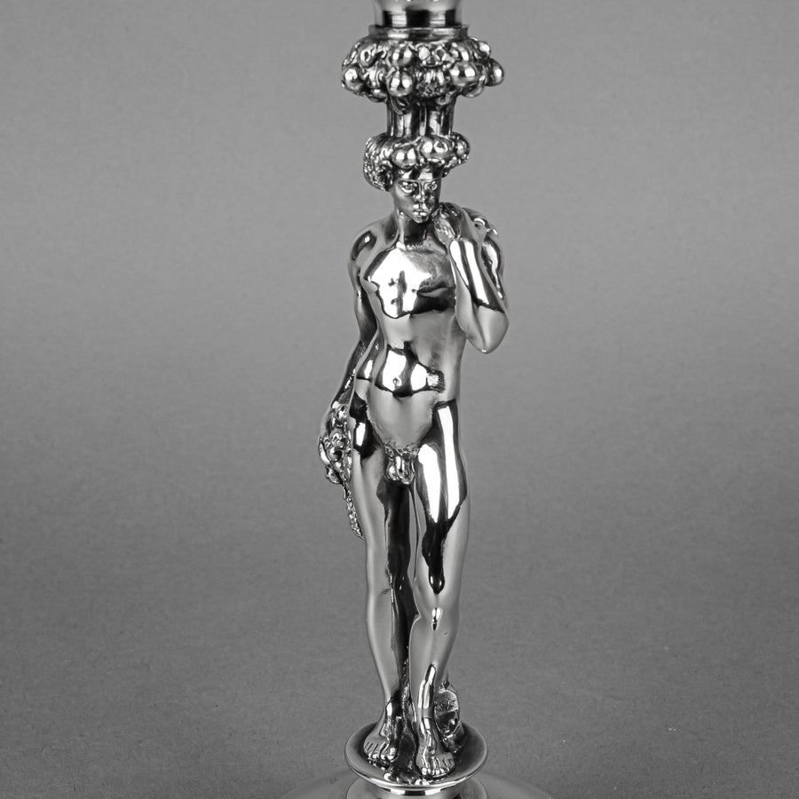 CHRISTOFLE Bacchus Silverplate Candlesticks And Pedestal Bowl 3 Pieces