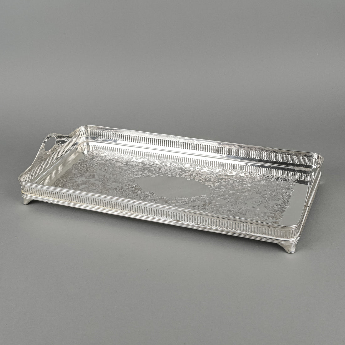 GODINGER Silverplate Footed Gallery Tray