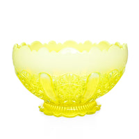 DAVIDSON GLASS Lady Chippendale Opalescent Vaseline Glass Footed Bowl