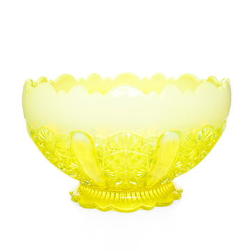 DAVIDSON GLASS Lady Chippendale Opalescent Vaseline Glass Footed Bowl