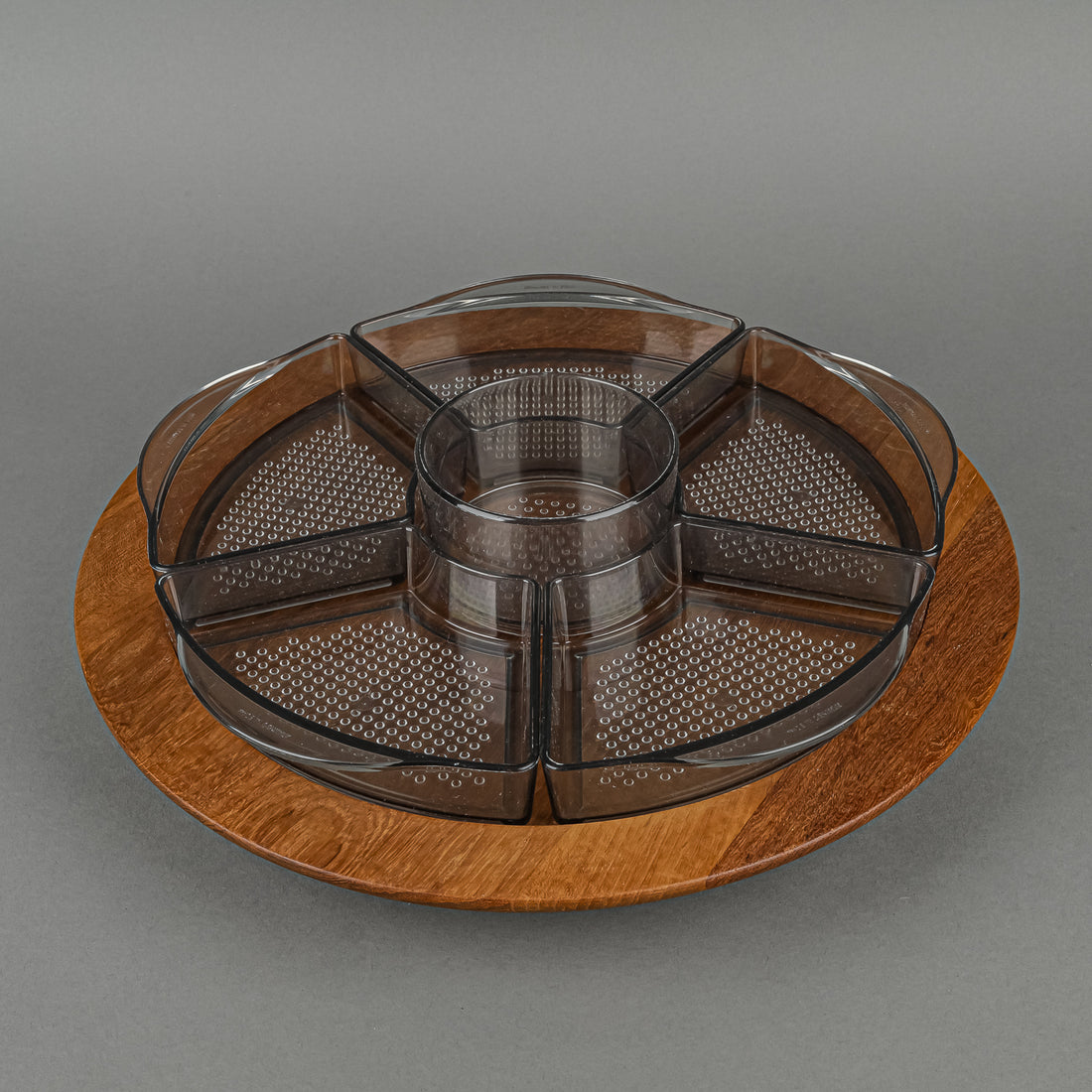 LUTHJE Teak Wood Lazy Susan With 6 Plastic Inserts
