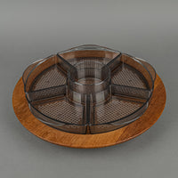 LUTHJE Teak Wood Lazy Susan With 6 Plastic Inserts