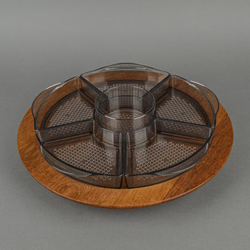 LUTHJE Teak Wood Lazy Susan With 6 Plastic Inserts