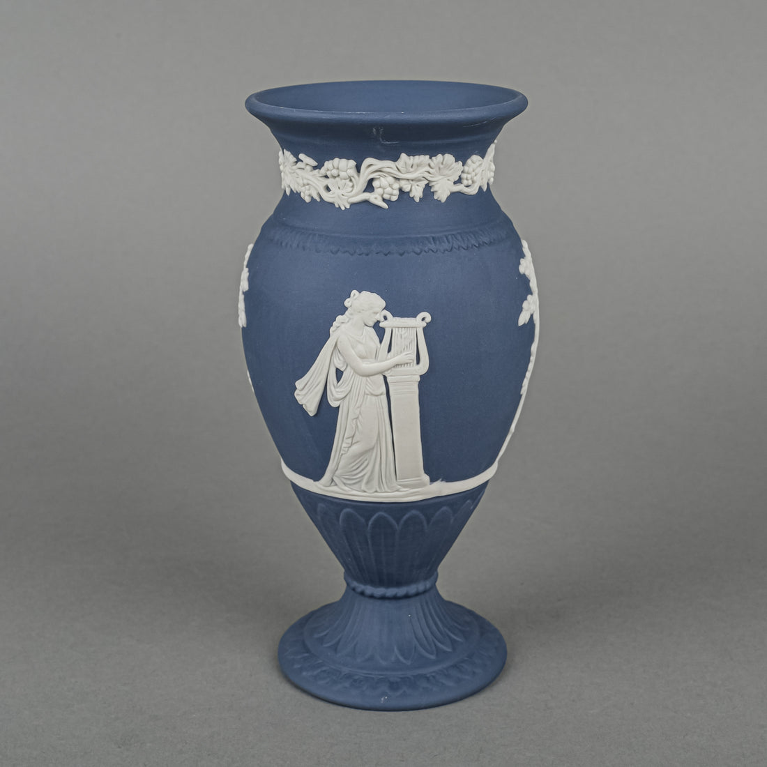 WEDGWOOD White On Portland Blue Jasperware Footed Vase