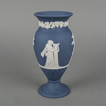 WEDGWOOD White On Portland Blue Jasperware Footed Vase