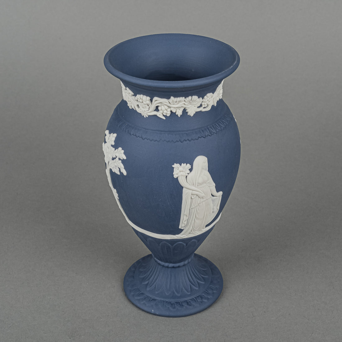 WEDGWOOD White On Portland Blue Jasperware Footed Vase