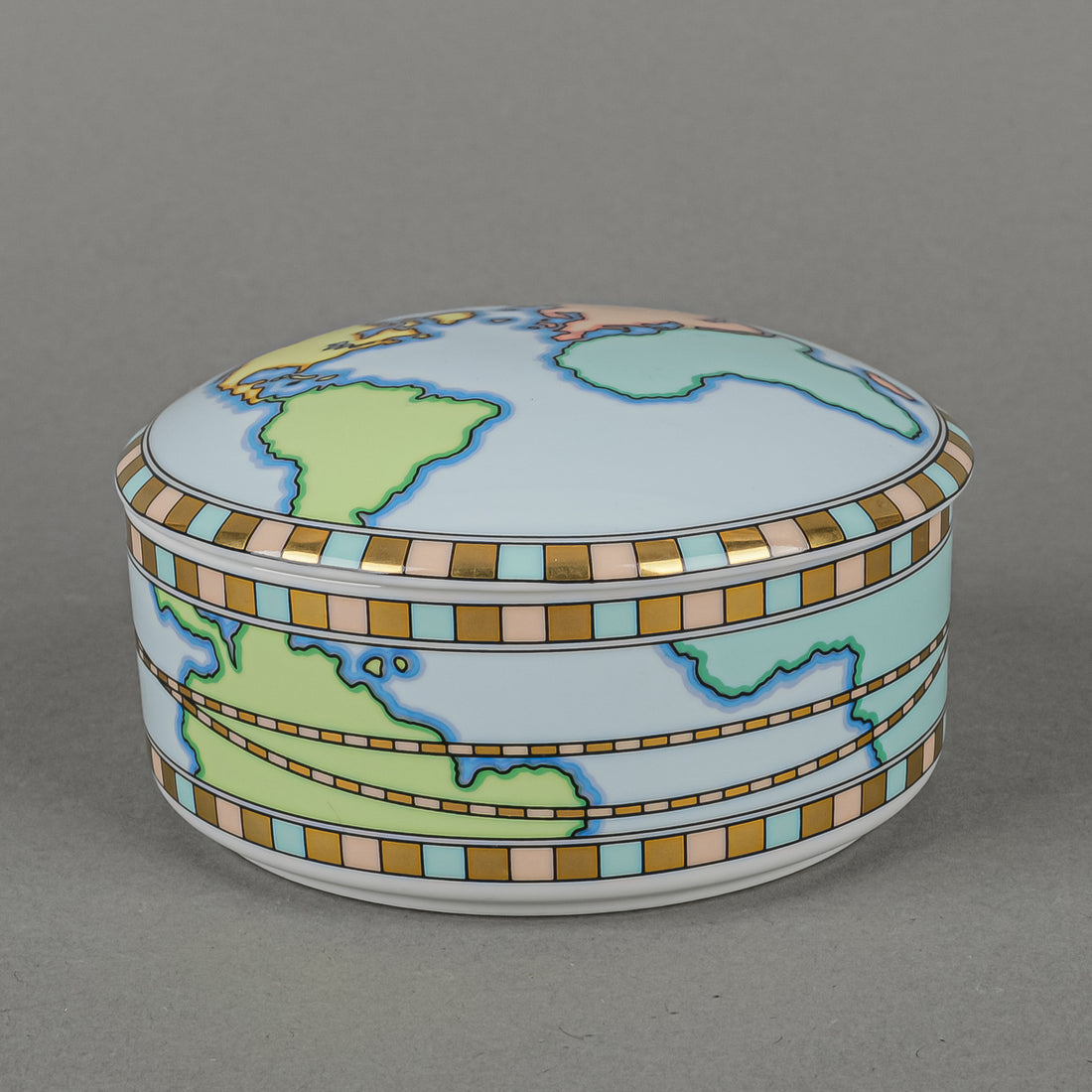 TIFFANY & CO World Map Blue Round Covered Trinket Box