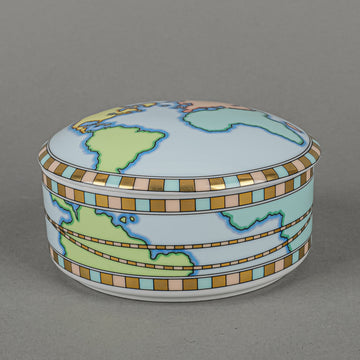 TIFFANY & CO World Map Blue Round Covered Trinket Box