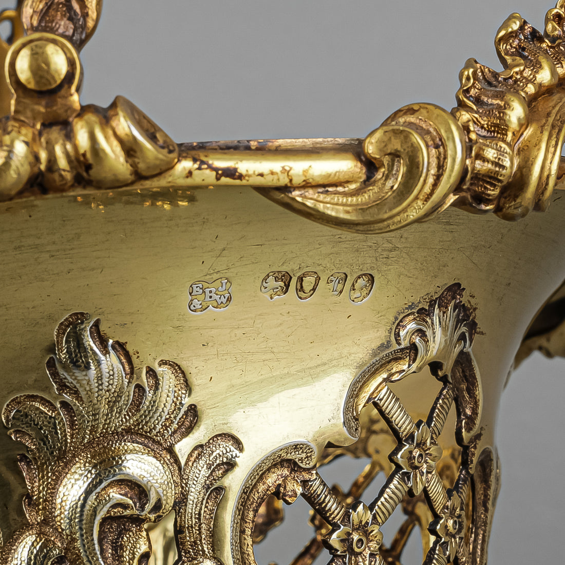 E.J.&W. BARNARD Gilt Sterling Footed Open Work Basket