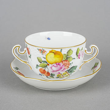 HEREND Fruits & Flowers Cream Soup & Saucer