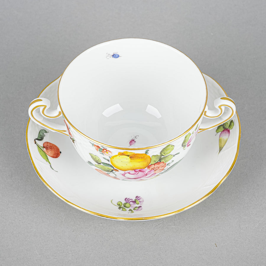 HEREND Fruits & Flowers Cream Soup & Saucer