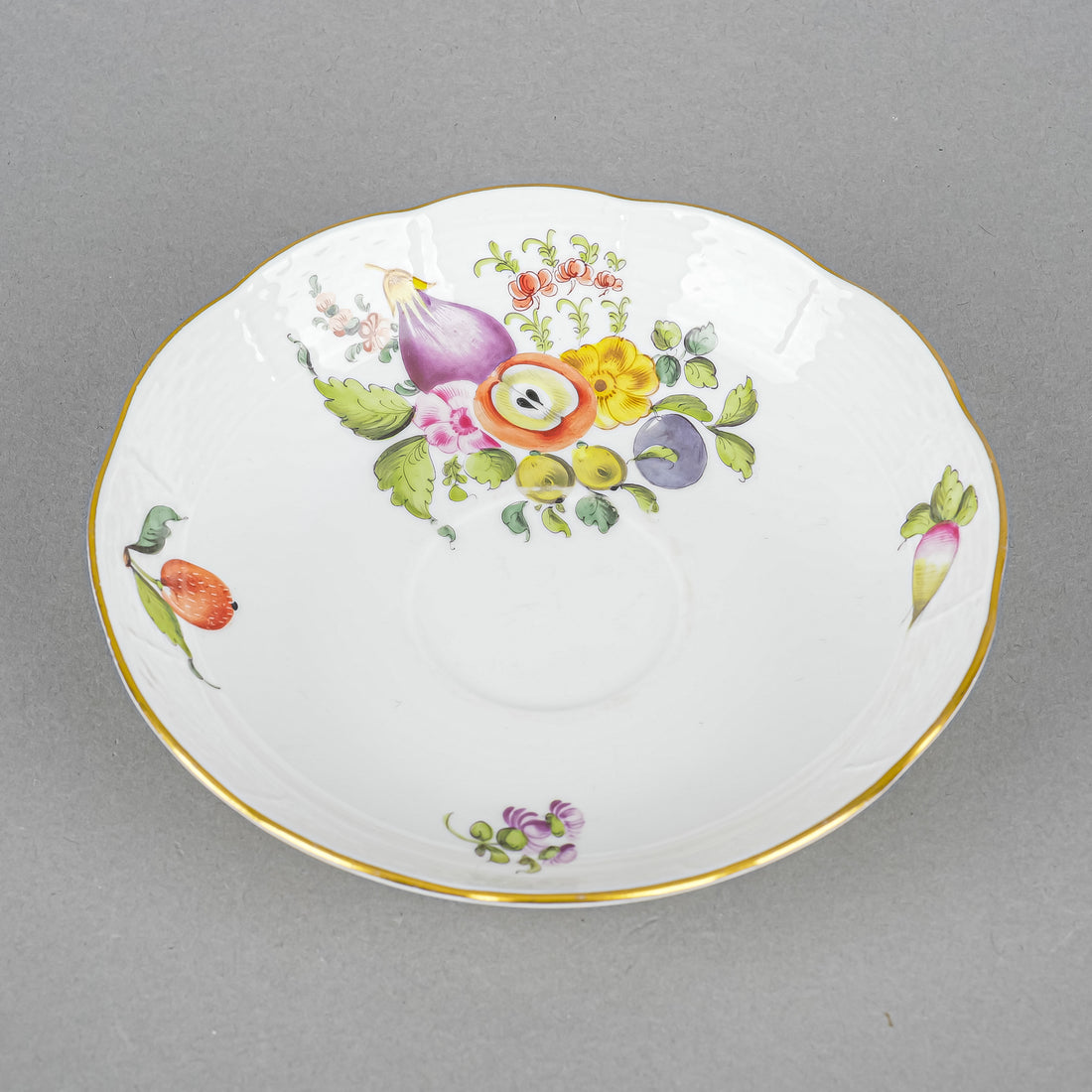 HEREND Fruits & Flowers Cream Soup & Saucer