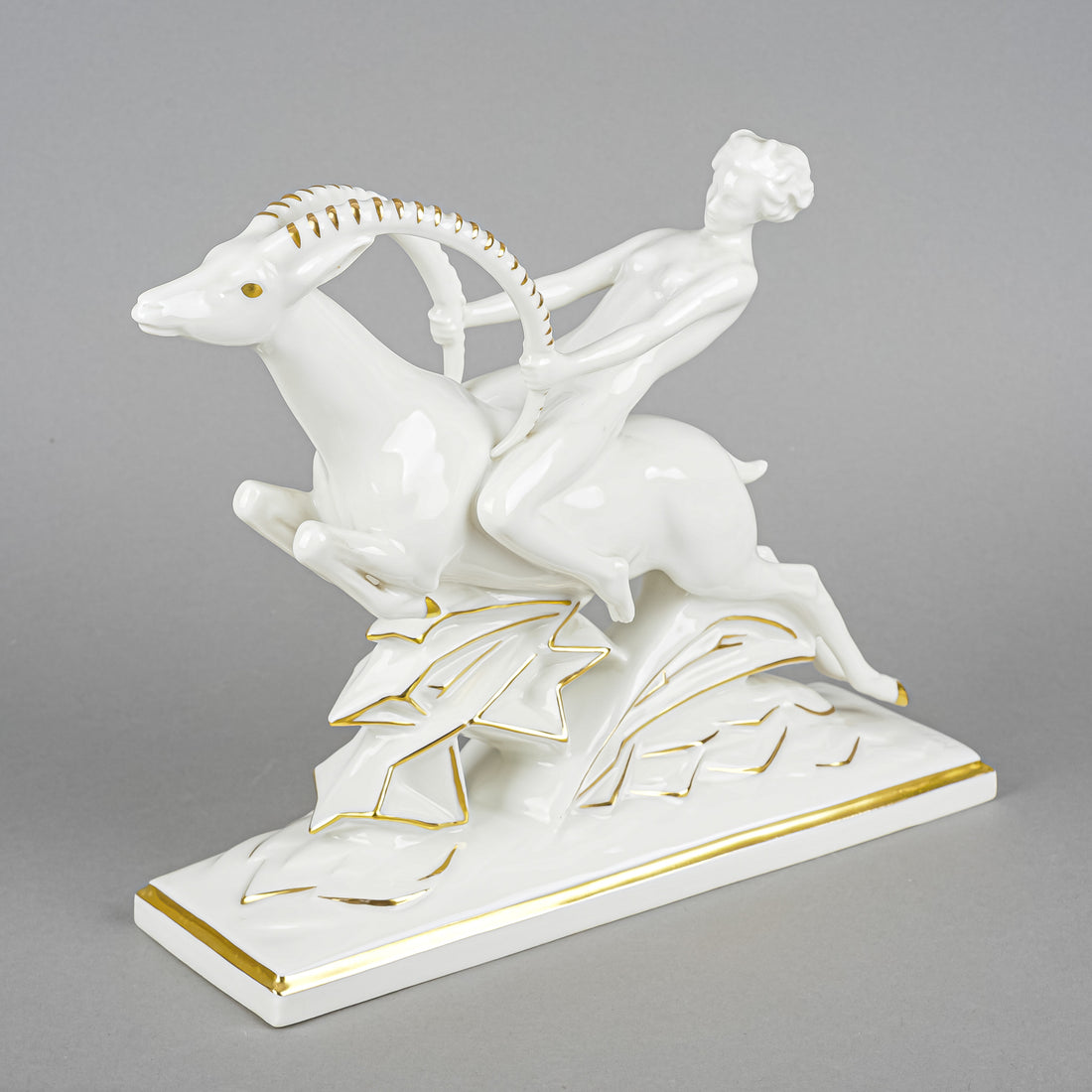 HUTSCHENREUTHER Figurine Art Deco Woman Riding Gazelle