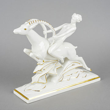 HUTSCHENREUTHER Figurine Art Deco Woman Riding Gazelle