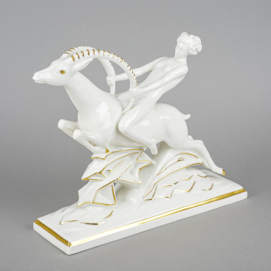 HUTSCHENREUTHER Figurine Art Deco Woman Riding Gazelle