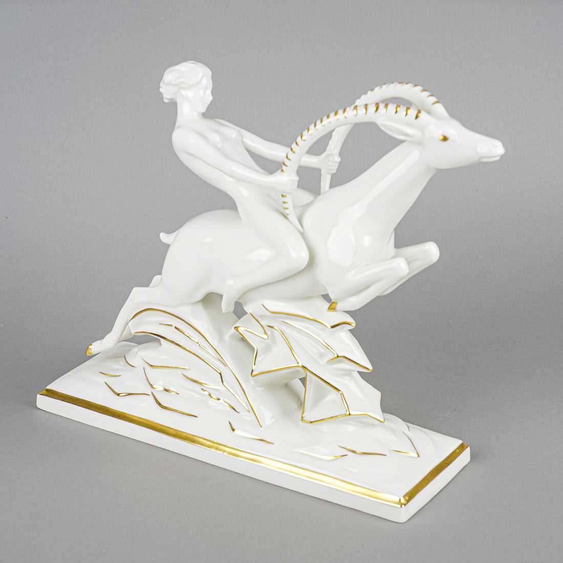 HUTSCHENREUTHER Figurine Art Deco Woman Riding Gazelle