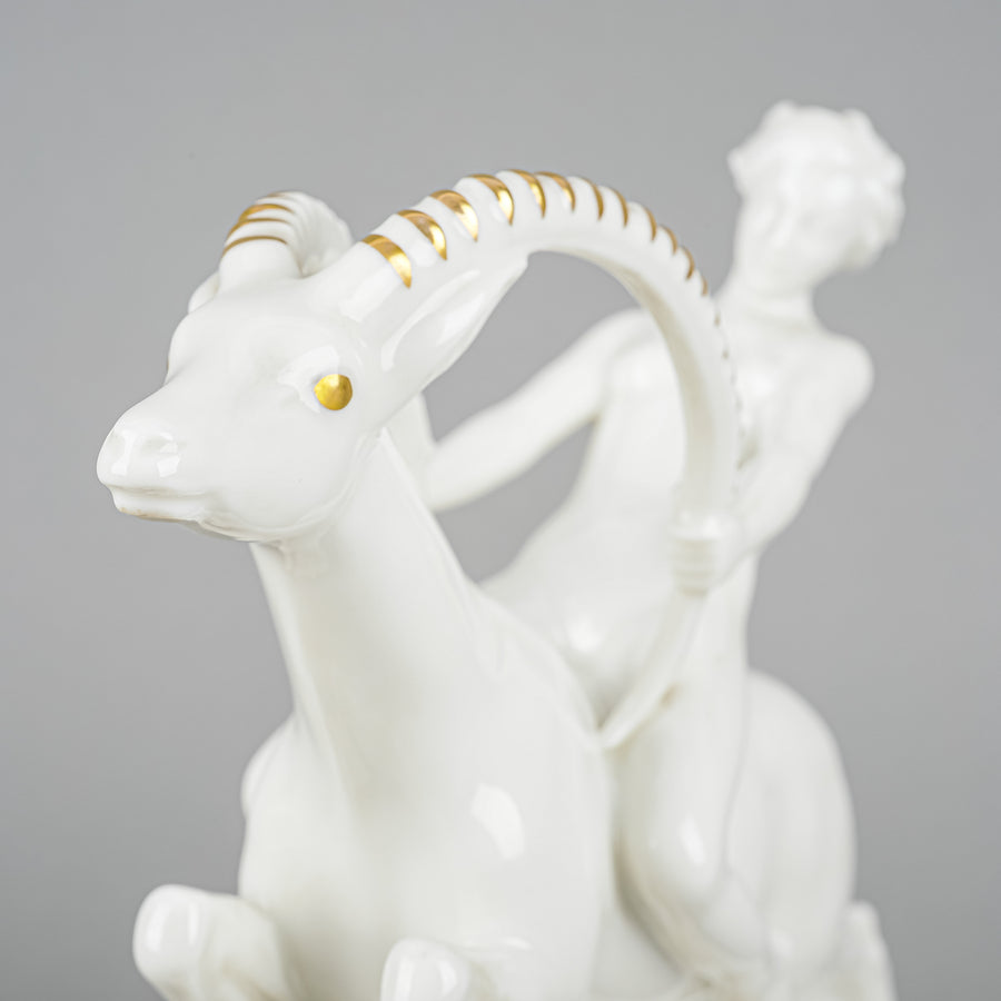 HUTSCHENREUTHER Figurine Art Deco Woman Riding Gazelle