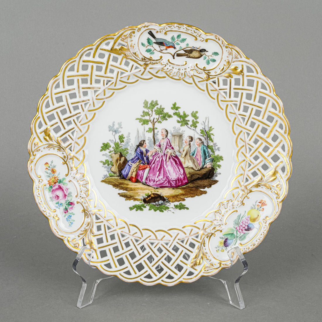 MEISSEN Hand Painted Figures Pierced Plate