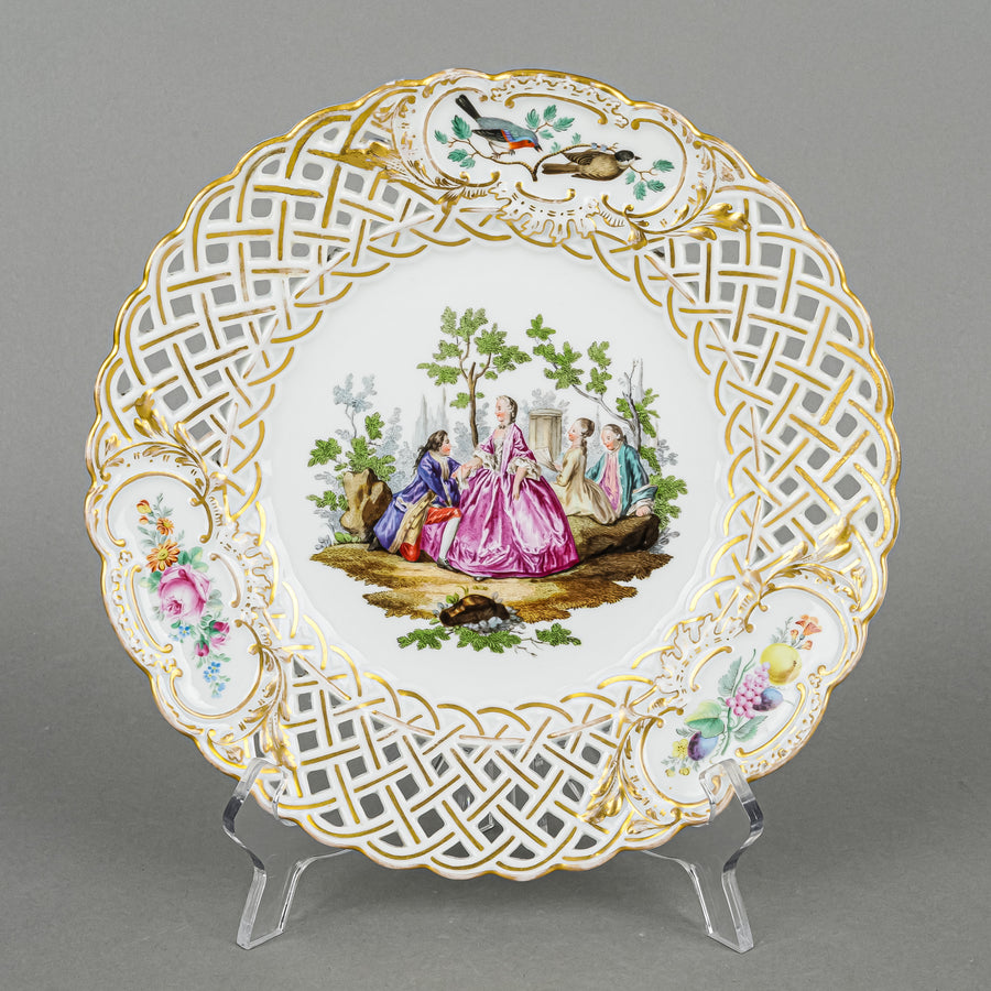 MEISSEN Hand Painted Figures Pierced Plate