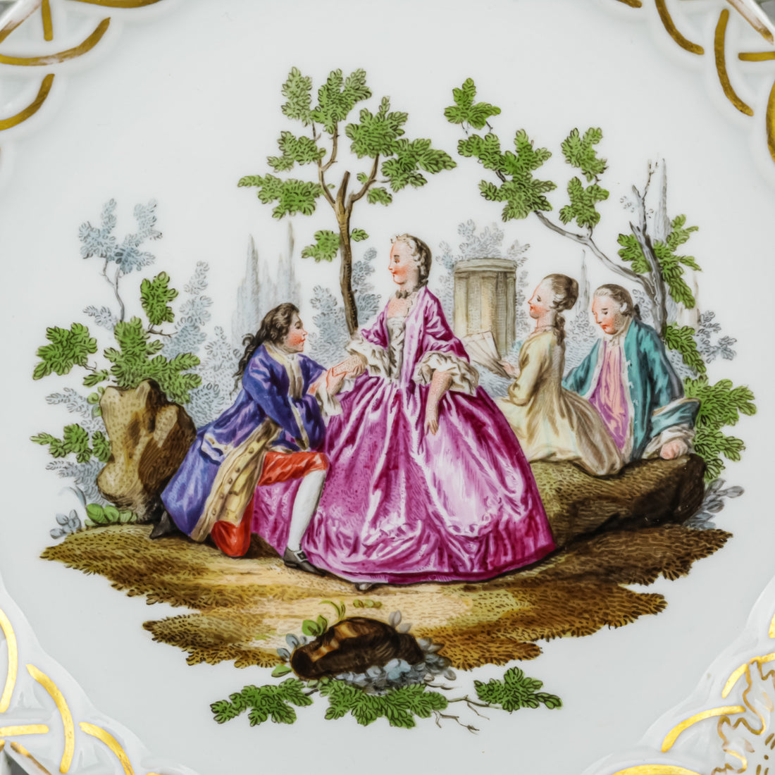 MEISSEN Hand Painted Figures Pierced Plate
