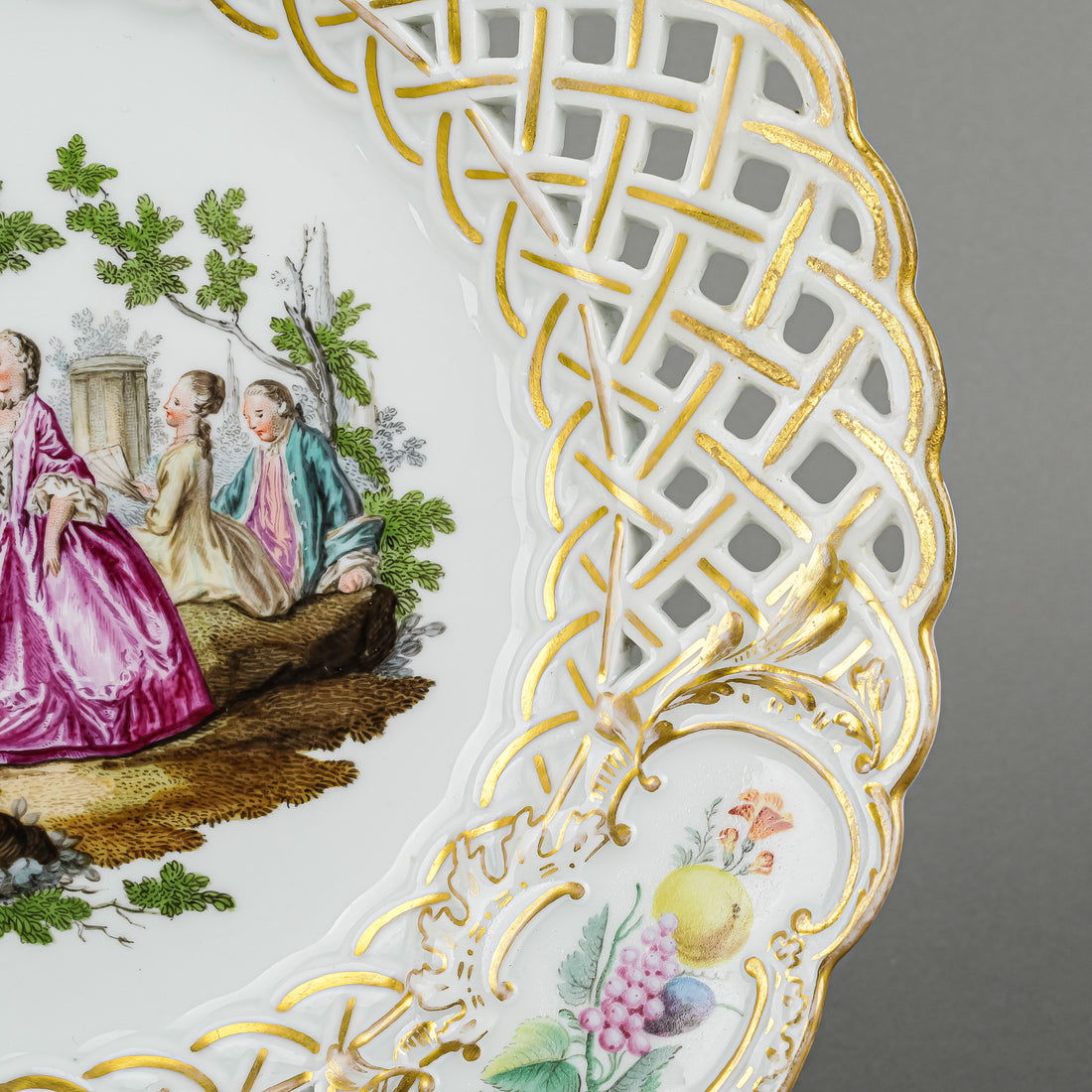 MEISSEN Hand Painted Figures Pierced Plate