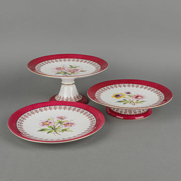 Antique ROYAL CROWN DERBY Hand Painted Floral Maroon Band Dessert Set 10 Pieces