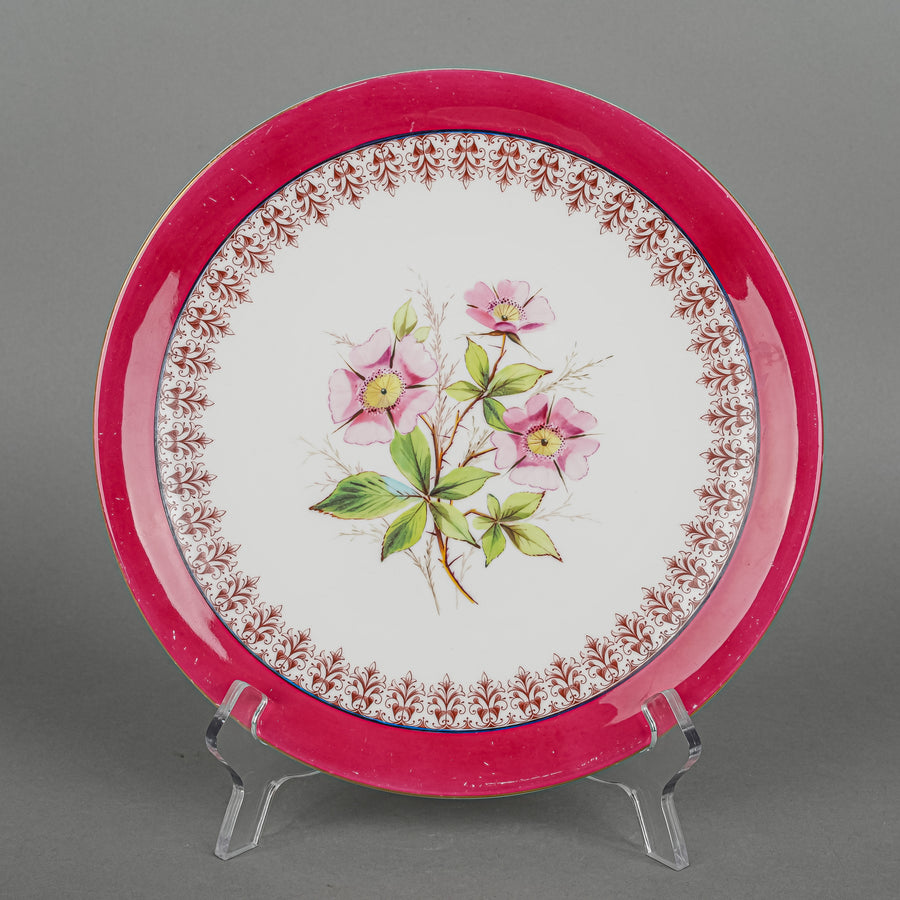 Antique ROYAL CROWN DERBY Hand Painted Floral Maroon Band Dessert Set 10 Pieces