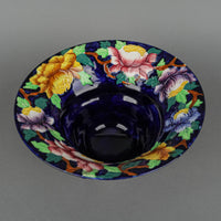 MALING WARE Tube Line Floral Cobalt Ground Footed Bowl 6504
