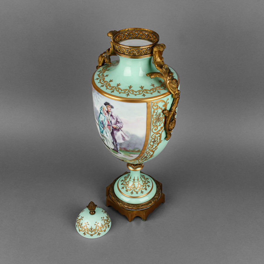 SÈVRES Hand-Painted Lidded Vase with Gilt Brass Mounts
