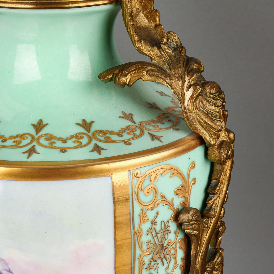 SÈVRES Hand-Painted Lidded Vase with Gilt Brass Mounts