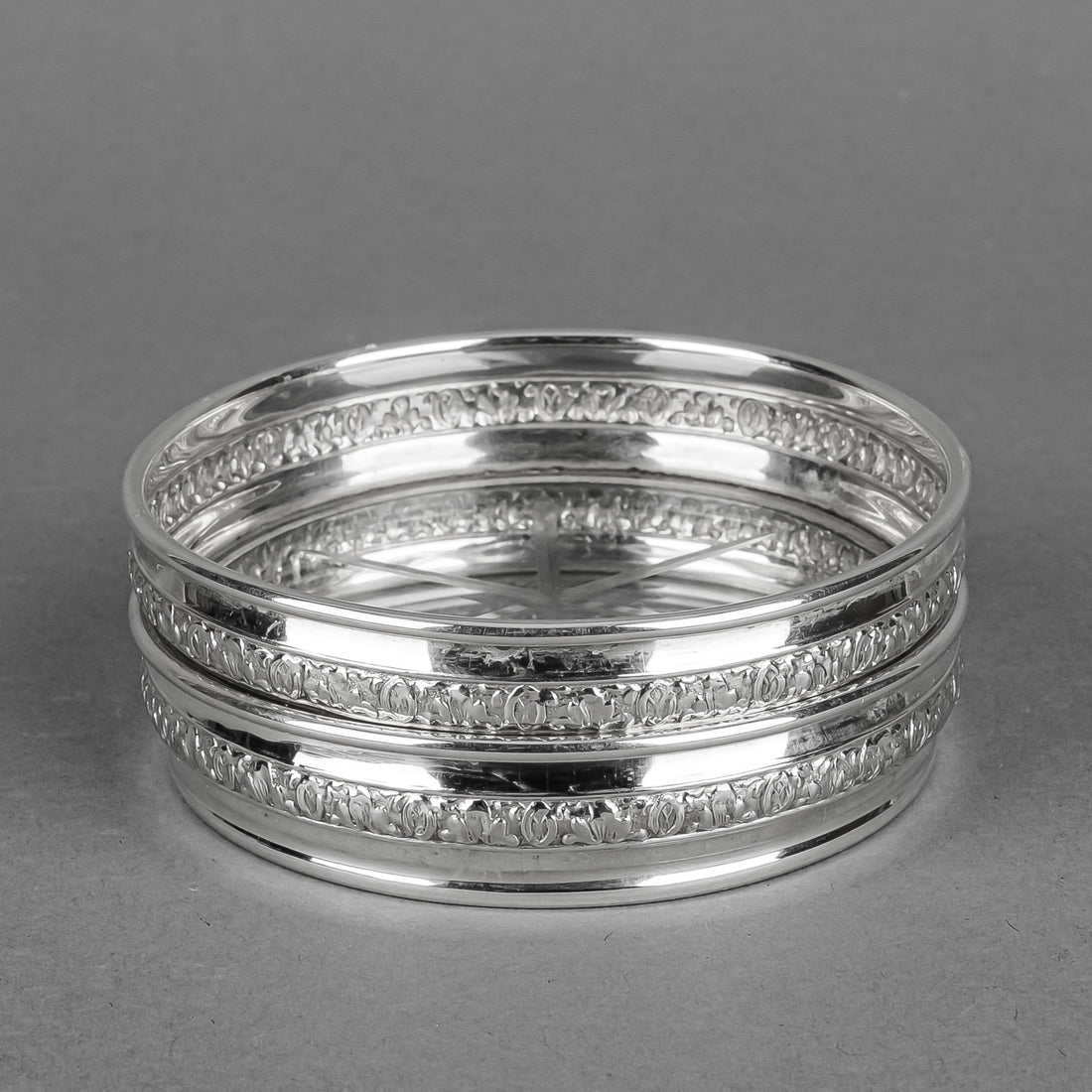 BIRKS STERLING 925 Silver Rim Crystal Coasters Set of 2