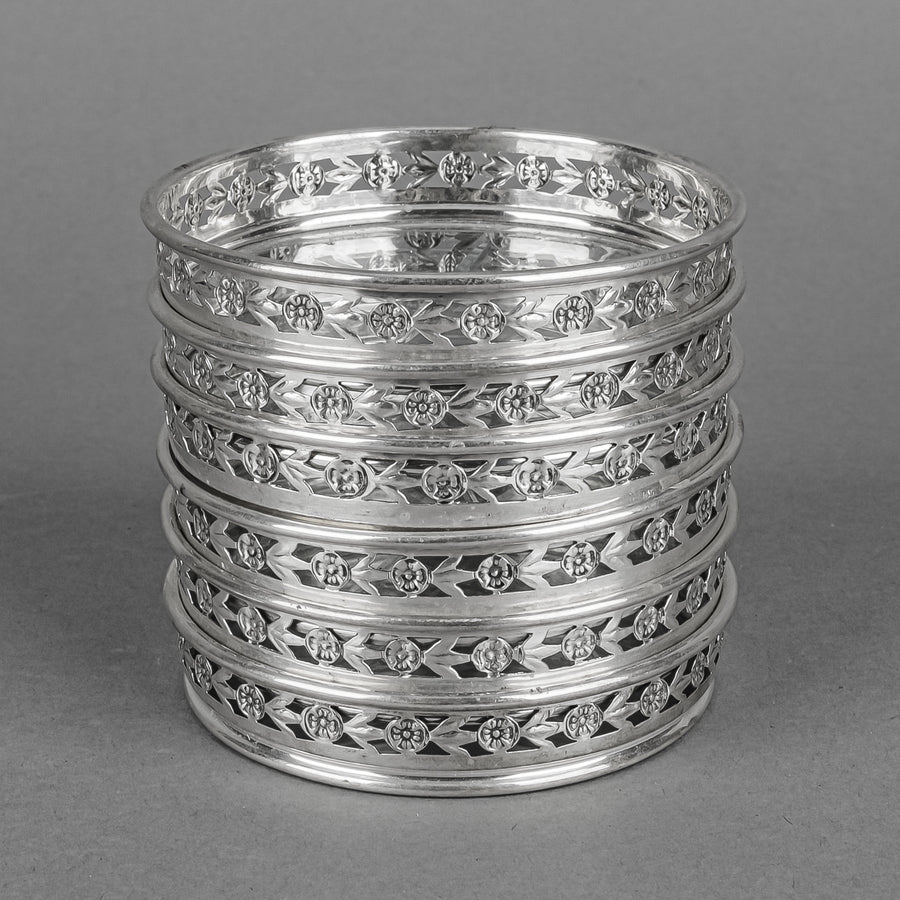 BIRKS STERLING 925 Silver Rim Crystal Coasters Set of 6