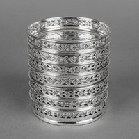 BIRKS STERLING 925 Silver Rim Crystal Coasters Set Of 7