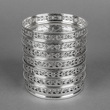 BIRKS STERLING 925 Silver Rim Crystal Coasters Set Of 7